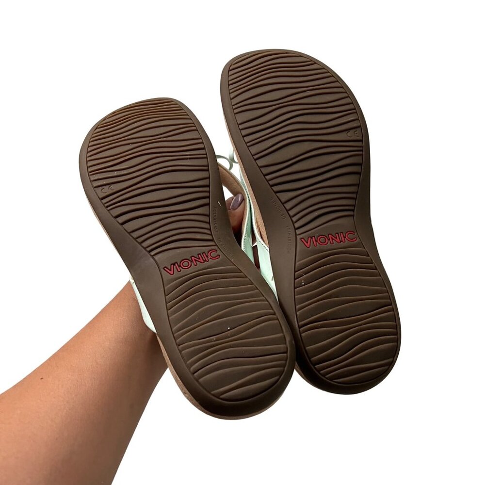 Vionic Mint Blue Bella II Bow Patent Leather Comfort Thong Sandals Womens Size 9 - Picture 7 of 9